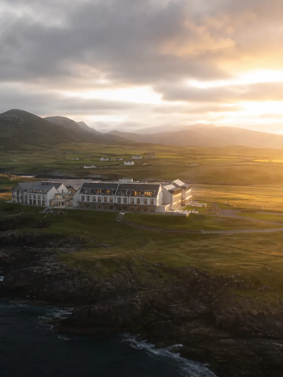 Aerial view of a coastal hospitality property in County Kerry