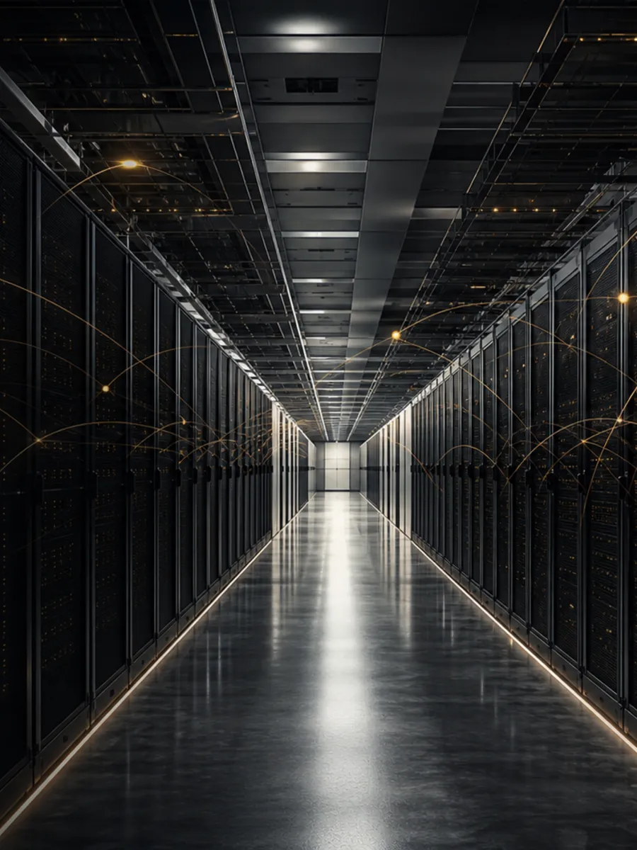 Modern data centre infrastructure with subtle network connections