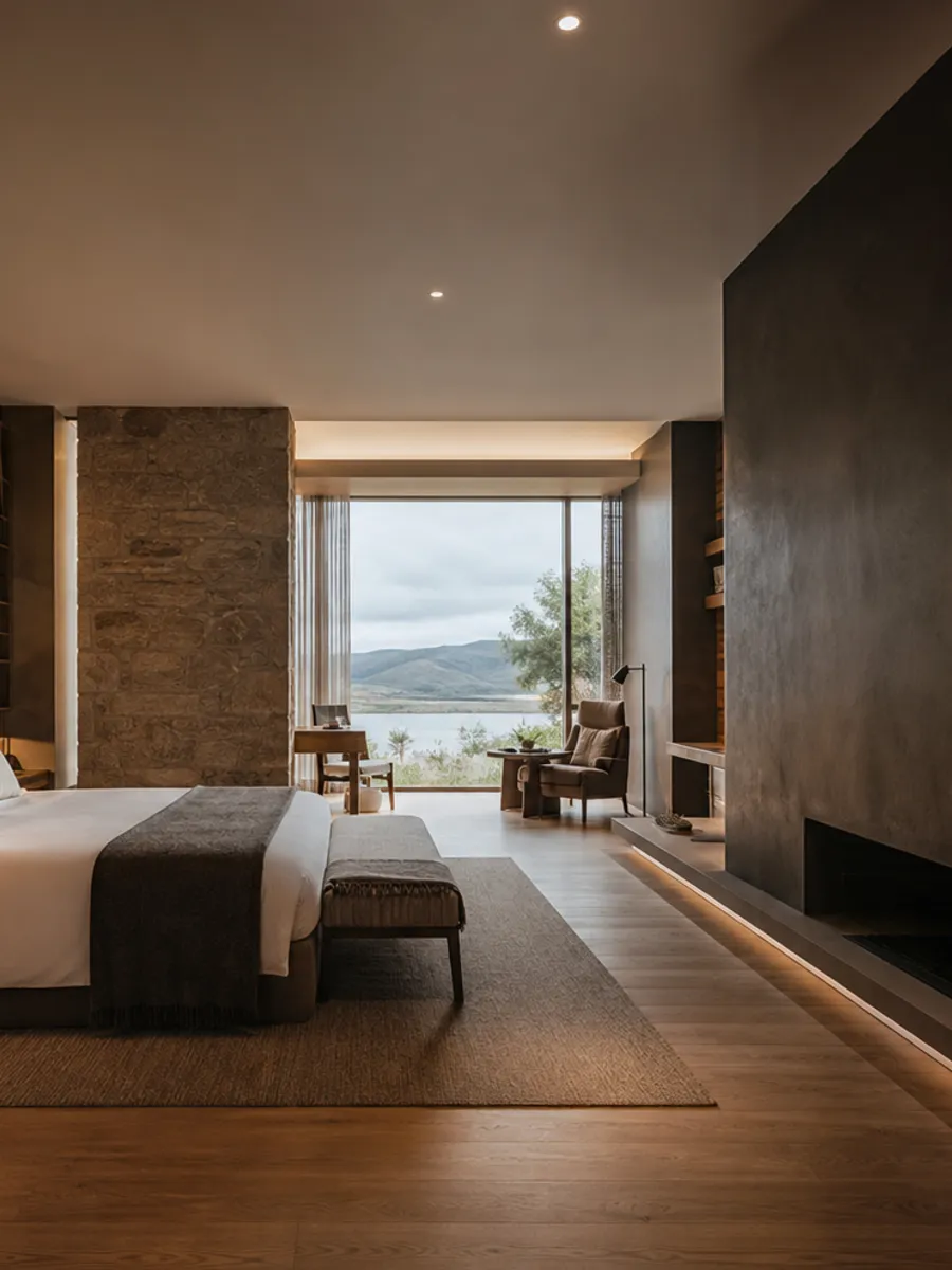 Contemporary hotel suite overlooking an Irish landscape